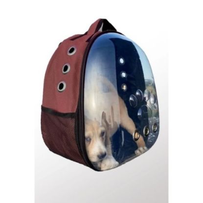 Deri Astronot Kedi Ve Köpek Taşıma Çantası Bordo Renk resmi