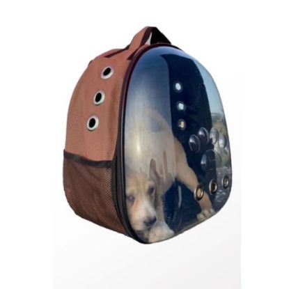 Deri Astronot Kedi Ve Köpek Taşıma Çantası Kahverengi  resmi