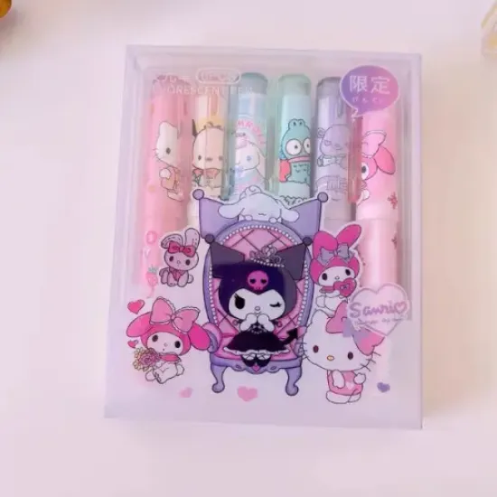 6'lı Fosforlu Kalem Seti - Hello Kitty Kuromi ve Arkadaşları resmi