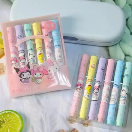 6'lı Fosforlu Kalem Seti - Sanrio Karakterleri, Kuromi, Hello Kitty  resmi