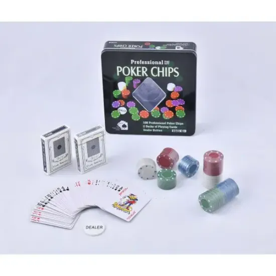 Poker Oyunu 100 Chip Ve 2 Adet İskambil Kağıt Setine Sahip Poker Oyunu No 1  resmi