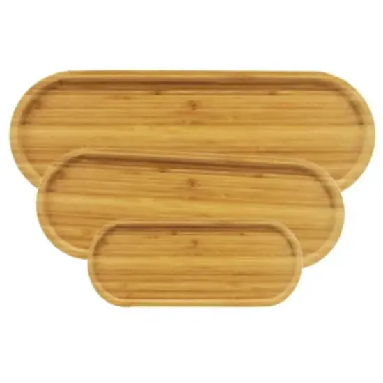 3'lü Bambu Oval Sunum Tabağı Seti resmi