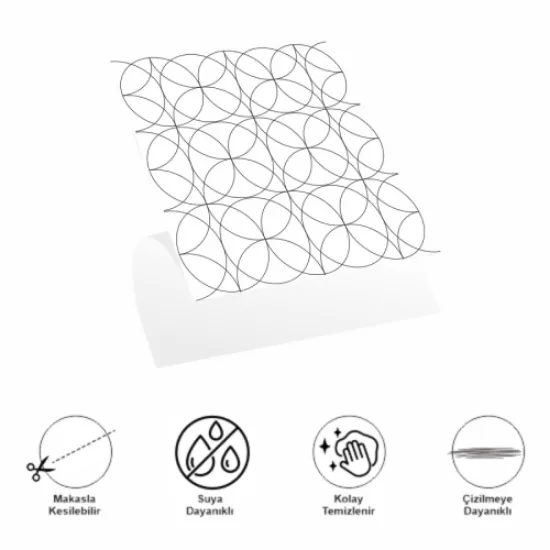 30x30 Cm Pvc Yer Karosu 4'Lü Paket - Siyah Daire Geometrik Desen resmi