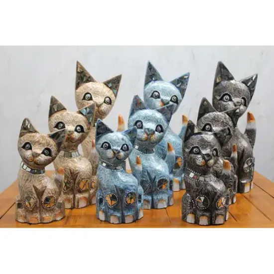 Ahşap 3'lü Kedi Seti 40 Cm resmi