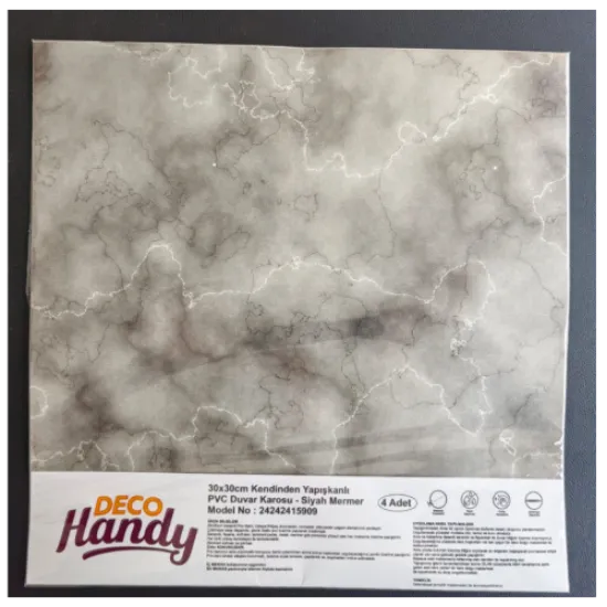 DecoHandy  Pvc Duvar Karosu 30x30cm 4'lü Paket - Mermer Desenli Siyah 0,36m2 resmi