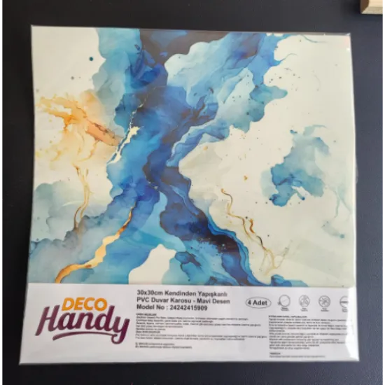 Decohandy 30x30 Cm Pvc Duvar Karosu 4'lü Paket - Mavi Desen resmi
