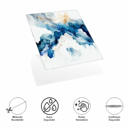 Decohandy 30x30 Cm Pvc Duvar Karosu 4'lü Paket - Mavi Desen resmi