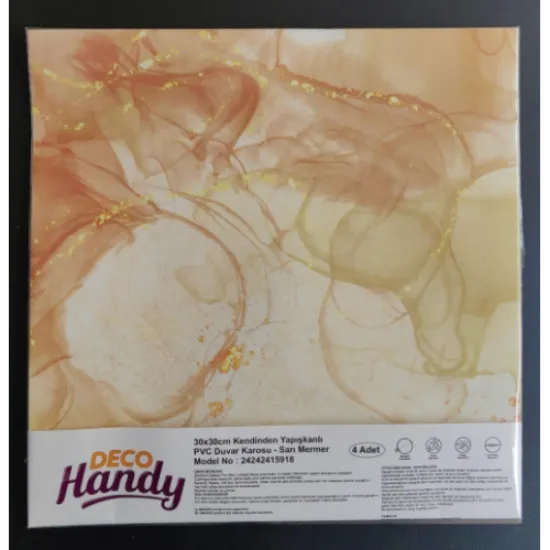 Decohandy 30x30 Cm Pvc Duvar Karosu 4'Lü Paket - Sarı Mermer resmi