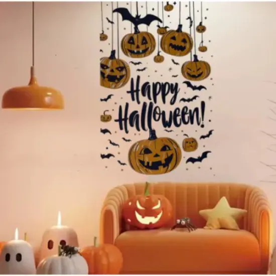 Halloween Temalı Balkabaklı Duvar Sticker Seti resmi