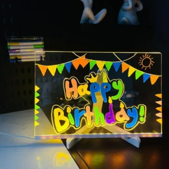 LED Aydınlatmalı Yazı ve Çizim Tahtası - Küçük Boy 20x20 cm resmi
