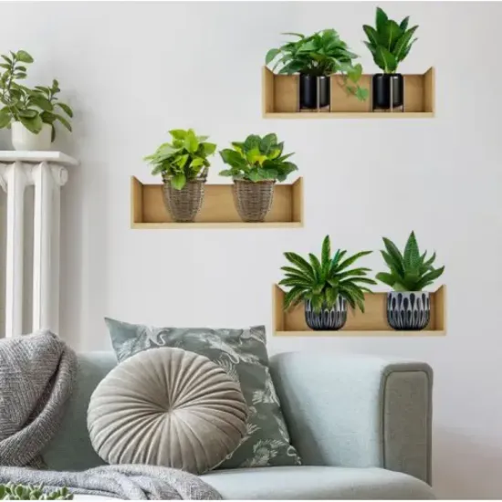 Raflı Bitki Tasarımlı Yapışkanlı Sticker 20*30 cm 3lü Set resmi