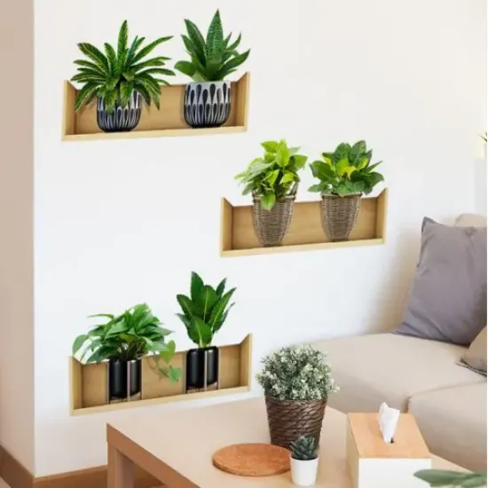 Raflı Bitki Tasarımlı Yapışkanlı Sticker 20*30 cm 3lü Set resmi
