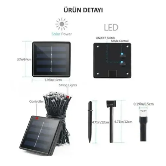 Solar 100 Ledli 12 Metre Bahçe Aydınlatma resmi