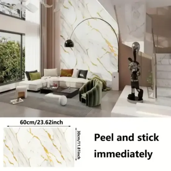 Vinil Beyaz Mermer Desenli Alüminyum Plastik Duvar Sticker resmi