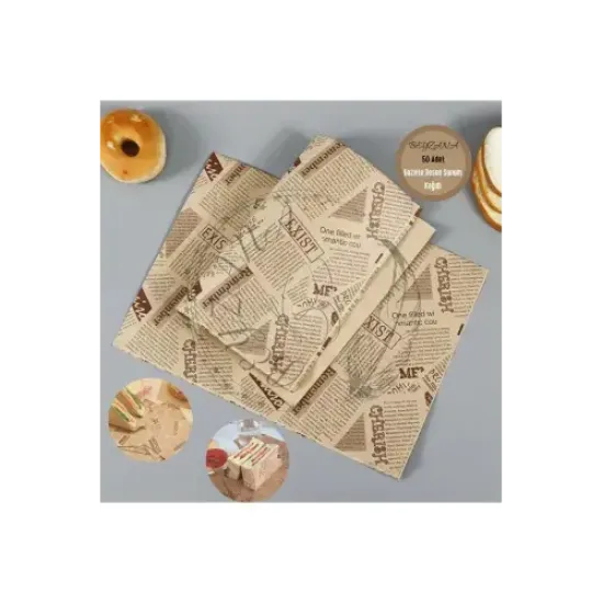 Vintage Gazete Desenli Sunum Kağıdı 50 Adet resmi