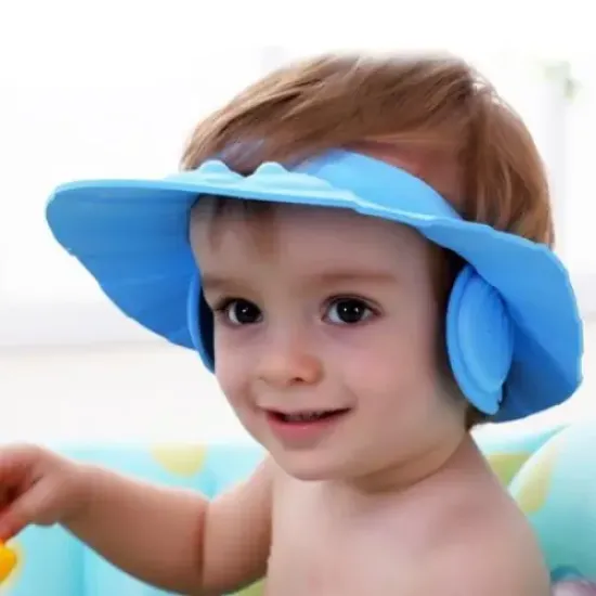 Bebek Banyo Şapkası Düğmeli Kulaklıklı Mavi resmi