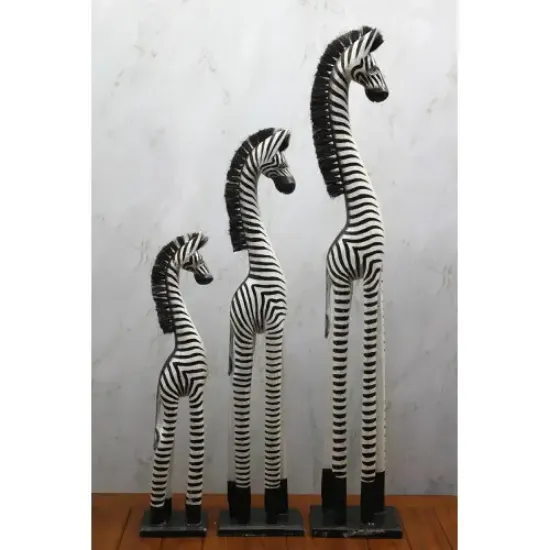 Ahşap 3'lü Zebra Figürü  resmi