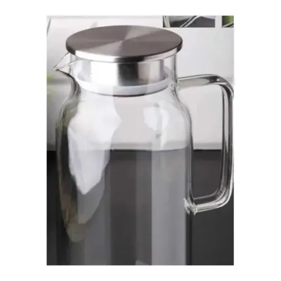 1500 ml Borosilikat Cam Su Sürahisi - Metal Kapaklı ve Isıya Dayanıklı resmi