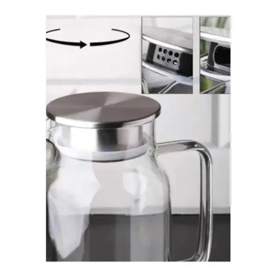 1500 ml Borosilikat Cam Su Sürahisi - Metal Kapaklı ve Isıya Dayanıklı resmi