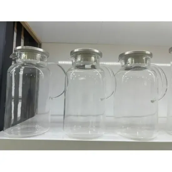 1500 ml Borosilikat Cam Su Sürahisi - Metal Kapaklı ve Isıya Dayanıklı resmi