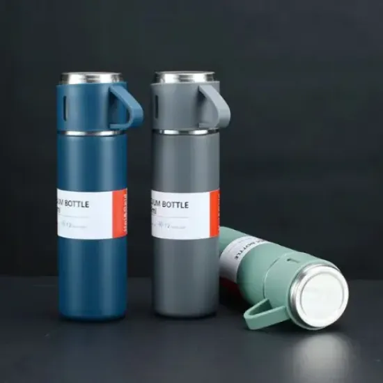 Paslanmaz Çelik Bardaklı Termos Seti 500 ML resmi