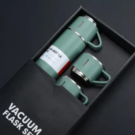 Paslanmaz Çelik Bardaklı Termos Seti 500 ML resmi