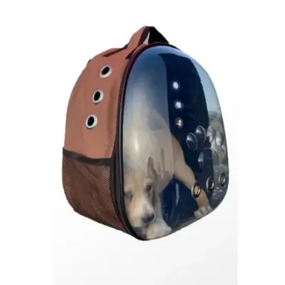 Deri Astronot Kedi Ve Köpek Taşıma Çantası Kahverengi  resmi
