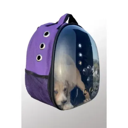 Deri Astronot Kedi Ve Köpek Taşıma Çantası Mor resmi