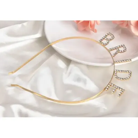Altın Gold Renk Bekarlığa Veda Kristal Taş Bride Tacı İthal resmi