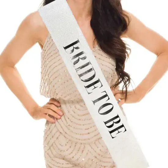 Beyaz Gümüş Bride To Be Simli Kuşak Kemer 10 cm resmi