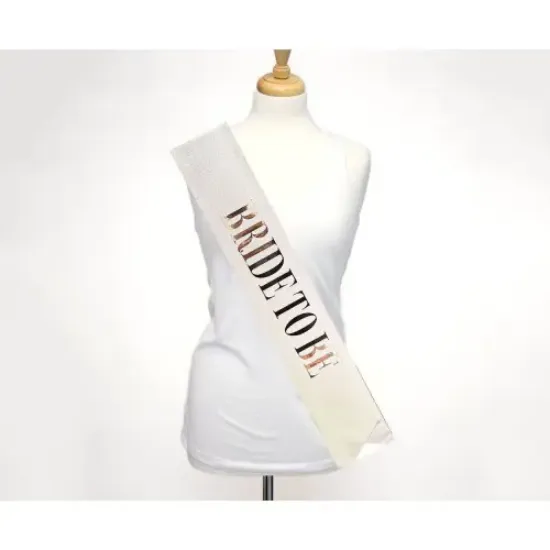 Beyaz Gümüş Bride To Be Simli Kuşak Kemer 10 cm resmi