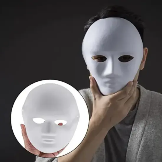 Beyaz Renk Boyanabilir Anonim Tam Yüz Cosplay Maske 24x18 cm resmi