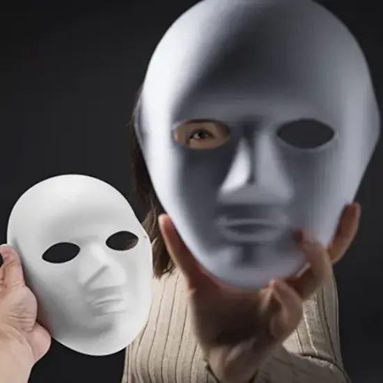 Beyaz Renk Boyanabilir Anonim Tam Yüz Cosplay Maske 24x18 cm resmi