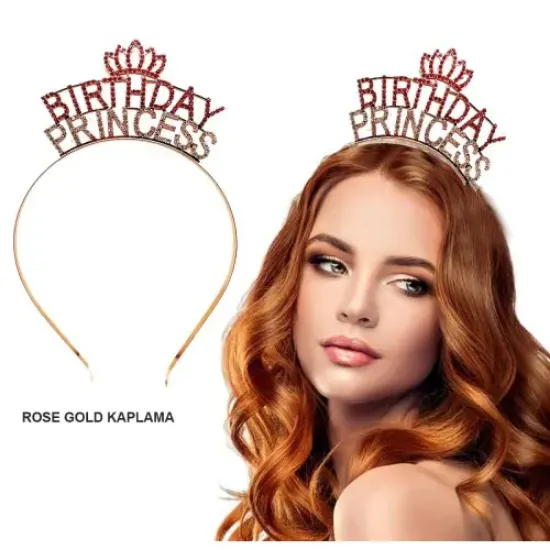 Birthday Princess Kristal Taç – Rose Gold Kaplama resmi
