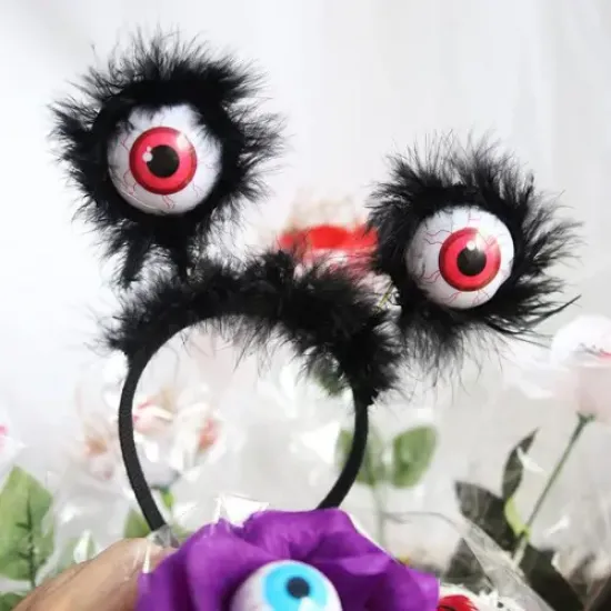 Cadılar Bayramı Halloween Otrişli Sallanan Gözlü Parti Tacı resmi