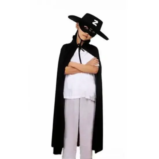 Çocuk Boy Zorro Pelerin + Şapka + Maske Kostüm Seti resmi