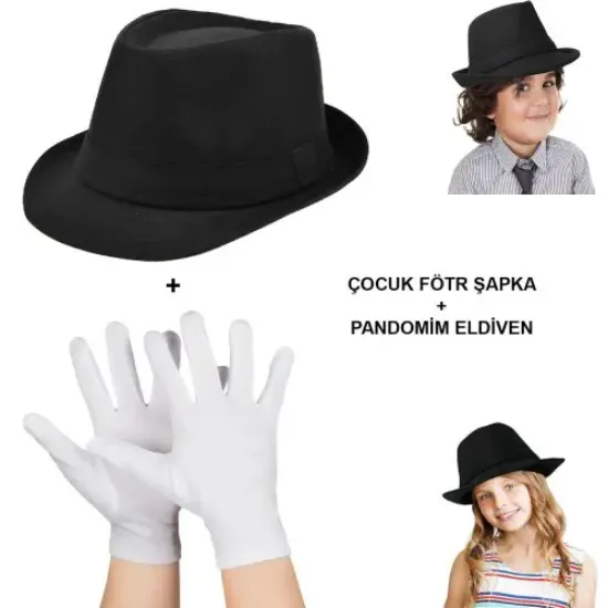 Çocuk Sahne Performans Seti – Gösteri Fötr Şapka ve Eldiven resmi