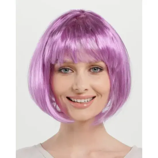 Düz Kesim Küt Parti Peruğu Rose Pembe resmi