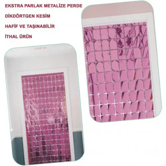Ekstra Metalize Rose Gold Disko Kapı Perdesi resmi