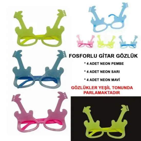 Fosforlu Gitar Glow Parti Gözlüğü 12 adet resmi