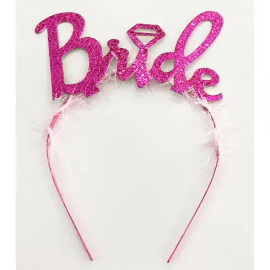 Fuşya Renk Bekarlığa Veda İtalik Yazı Alyanslı Bride Taç resmi