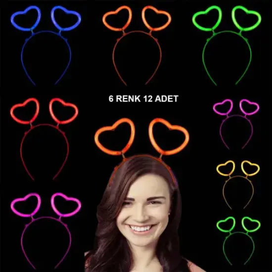 Glow Stick Karanlıkta Yanan Fosforlu Kalp Taç 12 Adet resmi