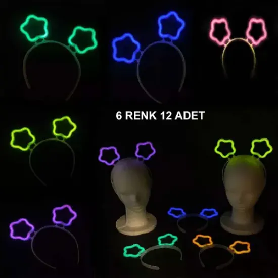 Glow Stick Karanlıkta Yanan Fosforlu Yıldız Taç 12 Adet resmi