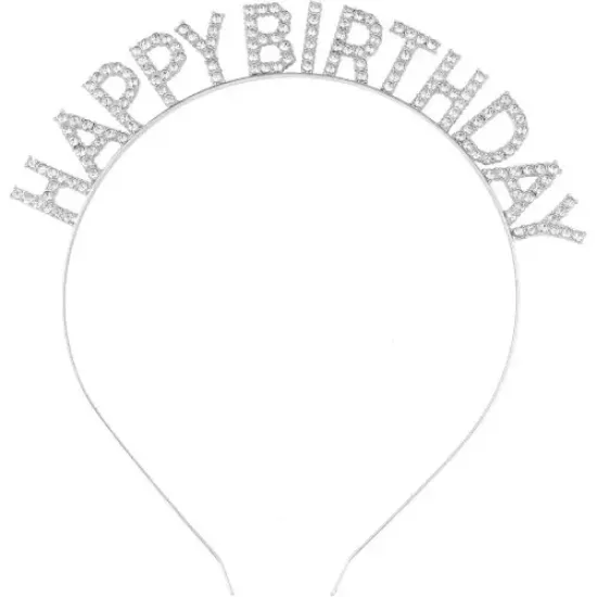 Gümüş Kristal Taşlı Happy Birthday Tacı resmi