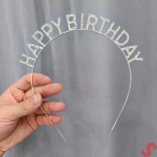 Gümüş Kristal Taşlı Happy Birthday Tacı resmi