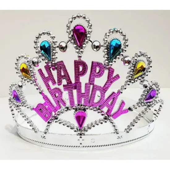 Gümüş Renk Happy Birthday Yazılı Doğum Günü Tacı  resmi
