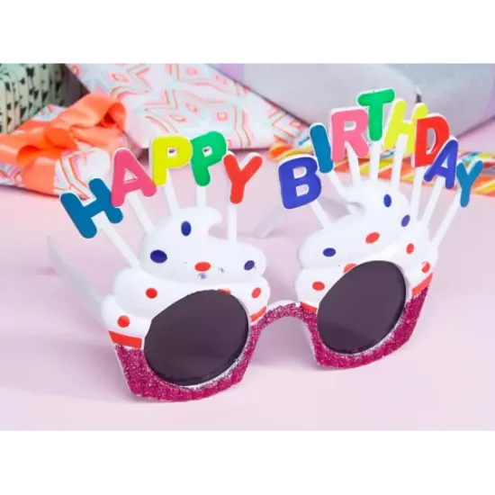 Happy Birthday Beyaz Fuşya Parti Gözlüğü resmi