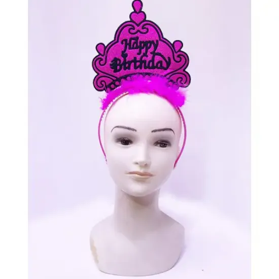 Happy Birthday Neon Fuşya Taç resmi