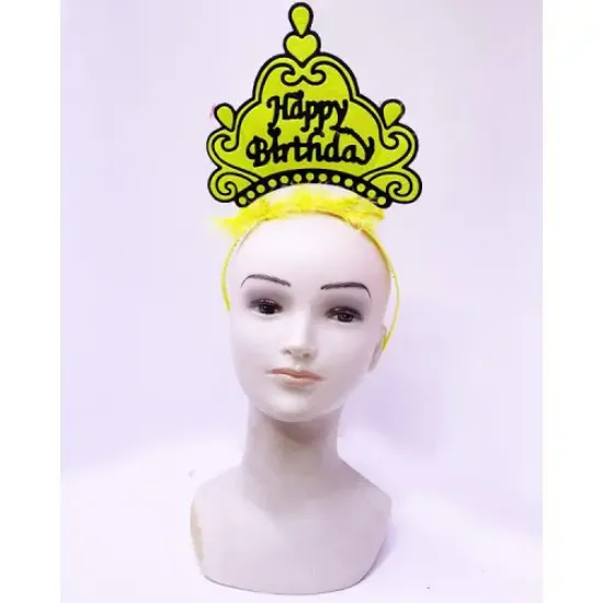 Happy Birthday Neon Sarı Taç resmi