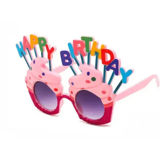 Happy Birthday Yazılı Pembe Fuşya Parti Gözlüğü resmi
